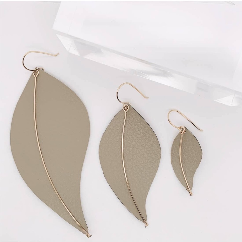 Gray Vegan Leather Leaf Earrings (Large & Small)